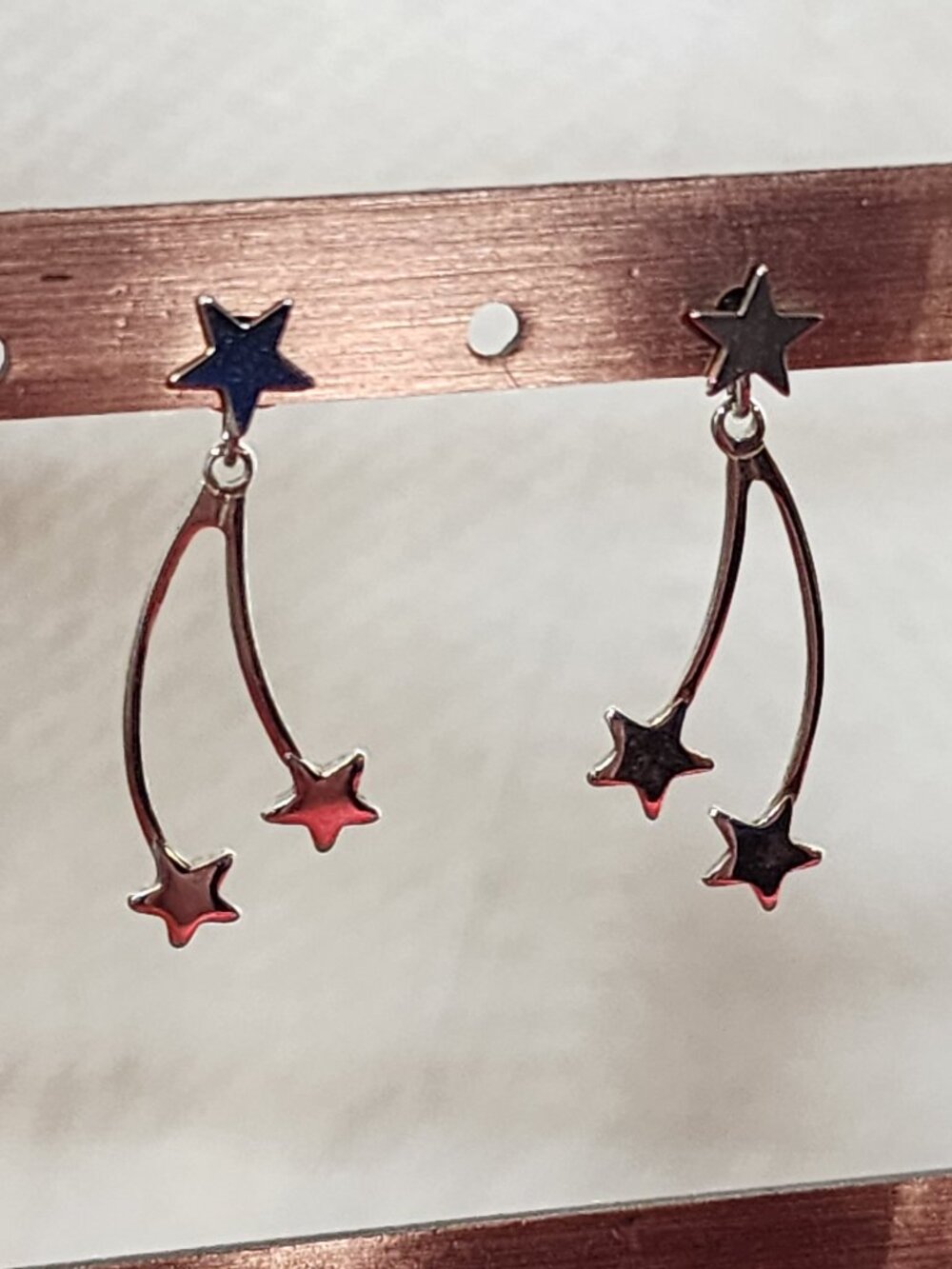 Avon Vintage Silver Tone Double Shooting Star Dangle with Star Stud Earrings